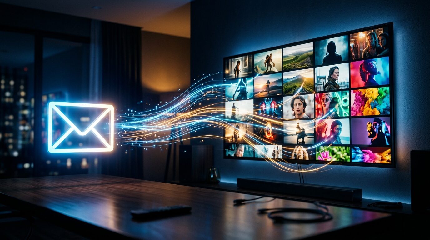E-mail entregando acesso ao teste IPTV em uma Smart TV 4K · Core Play